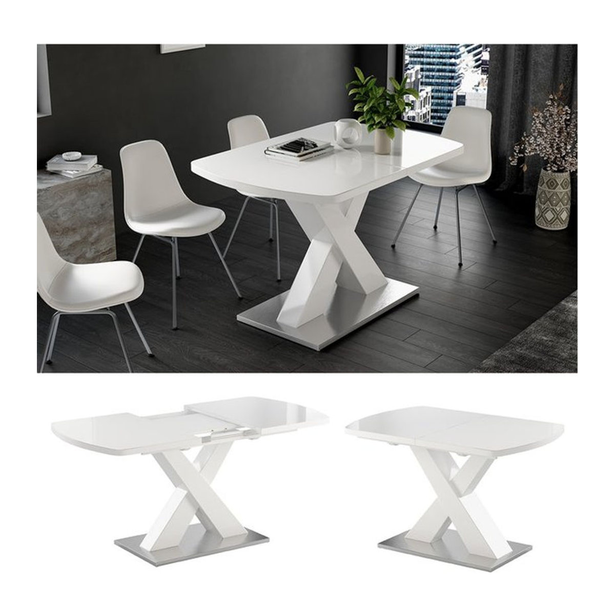 Vicco Esstisch Chinto Ausziehtisch Modern Weiß B: 120 cm, T: 80 cm - Bild 1
