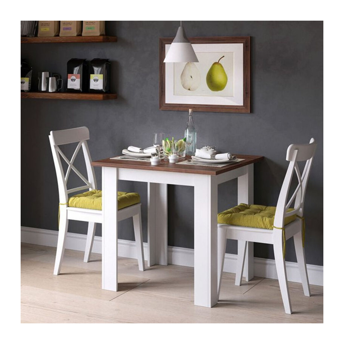 Vicco Esstisch Karlos in Nussbaum und Weiß, quadratischer Küchentisch im Landhausstil, B/T/H: 80 x 80 x 76,6 cm - Bild 1
