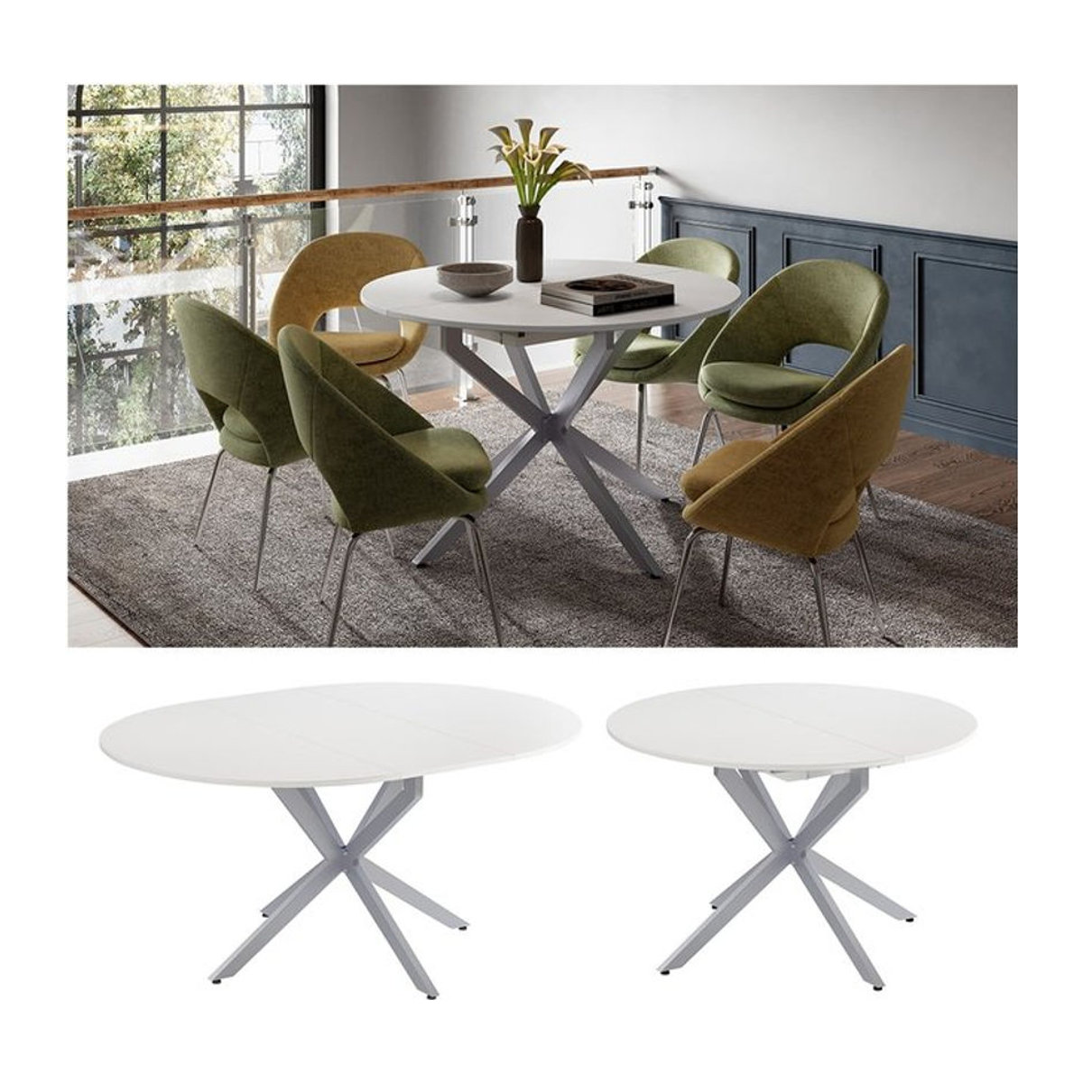 Vicco Esstisch Loyd Ausziehtisch Modern Rechteckig Weiß Grau B/T: 120 x 76,5 cm - Bild 1