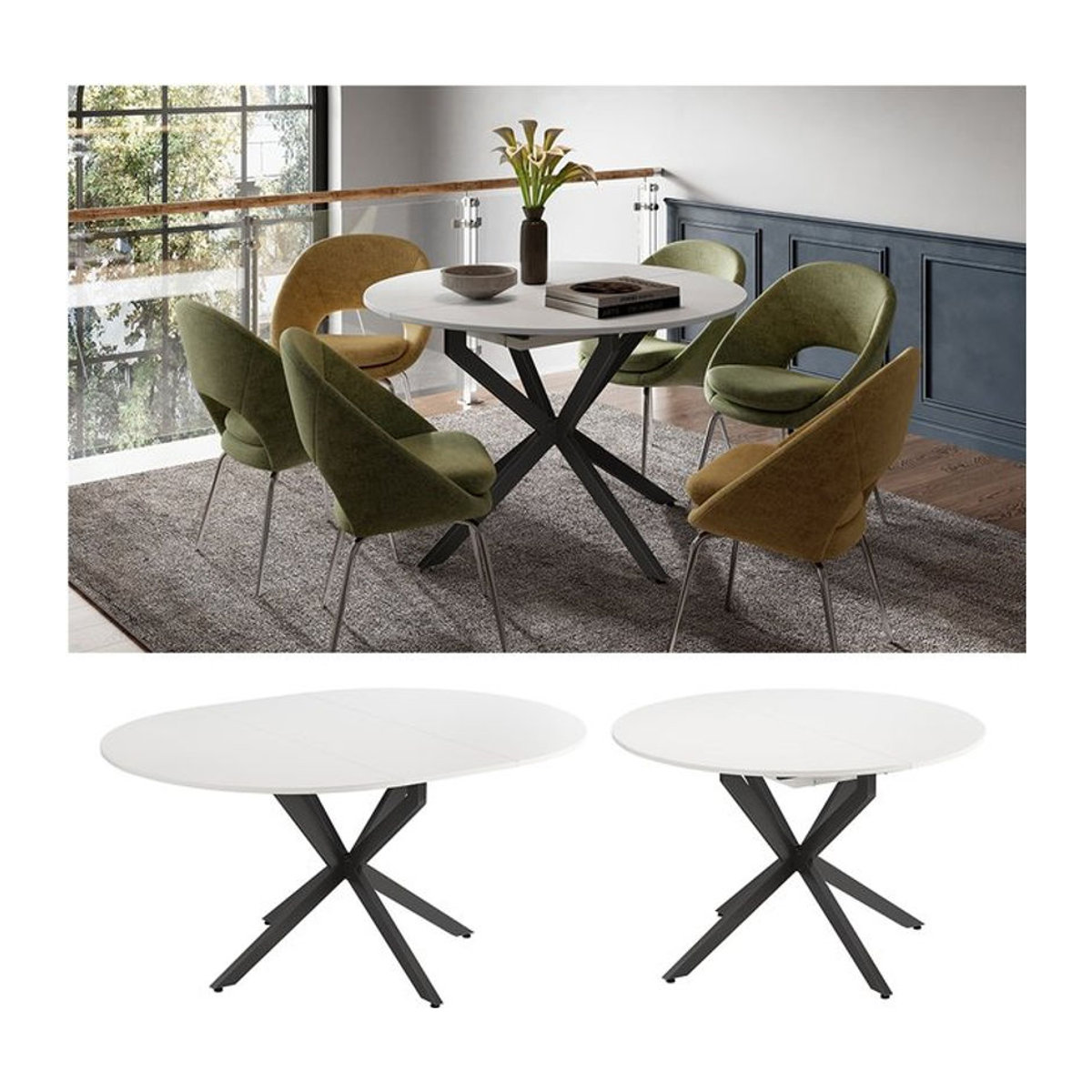 Vicco Esstisch Loyd Ausziehtisch Modern Rechteckig Weiß Schwarz Breite: 120 cm, Tiefe: 76,5 cm - Bild 1
