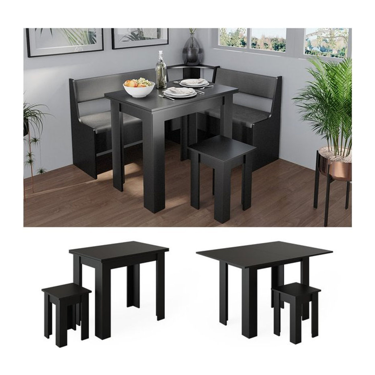 Vicco Esstisch Roman Ausziehtisch Schwarz Modern Rechteckig B: 90 cm, H: 113.9 cm, T: 113.9 cm - Bild 1
