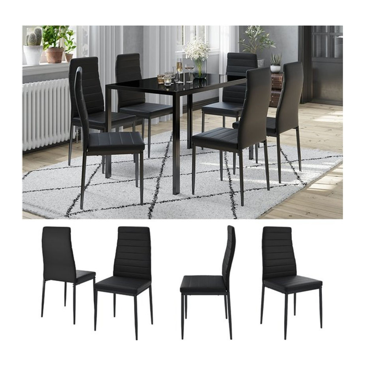Vicco Esszimmerstuhl Grand Metall Schwarz Modern, 6-teiliges Set, B/T/H: 42,5 x 48 x 96 cm - Bild 1