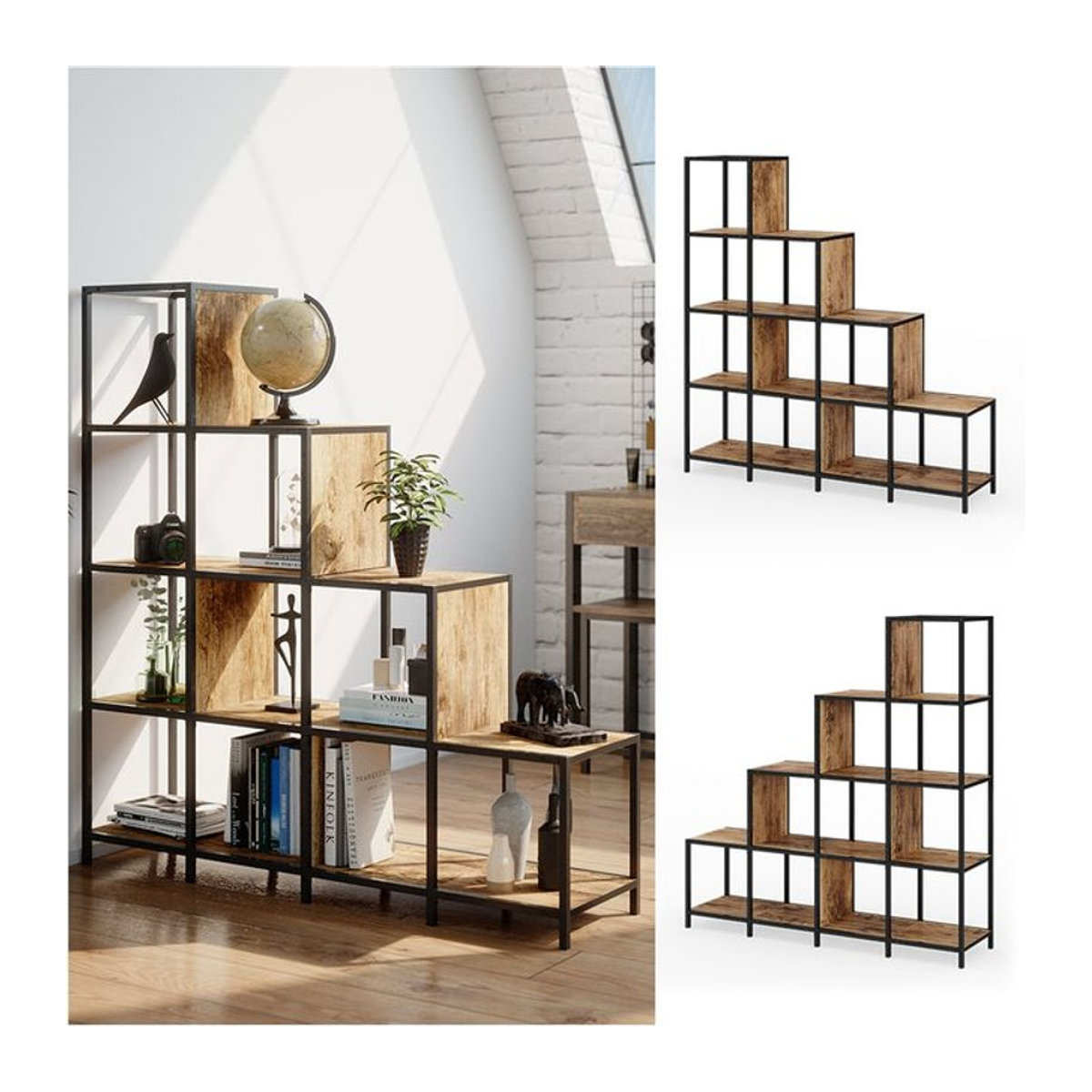 Vicco Fyrk Raumteiler Treppenregal in Braun im Industrial Design, B/H: 120 x 120 cm - Bild 1