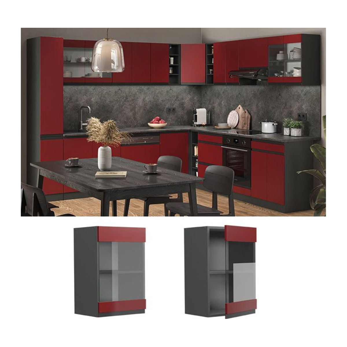 Vicco Glashängeschrank R-Line J-Shape in Anthrazit und Rot mit Drehtüren, 40 cm Breite, modern - Bild 1