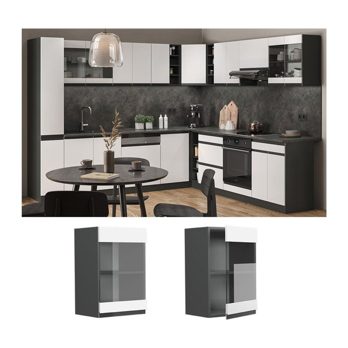 Vicco Glashängeschrank R-Line J-Shape in Anthrazit/Weiß mit Drehtüren, Breite: 40 cm - Bild 1