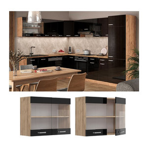 Vicco Glashängeschrank R-Line Modern in Eiche und Schwarz mit Drehtüren, Breite: 80 cm