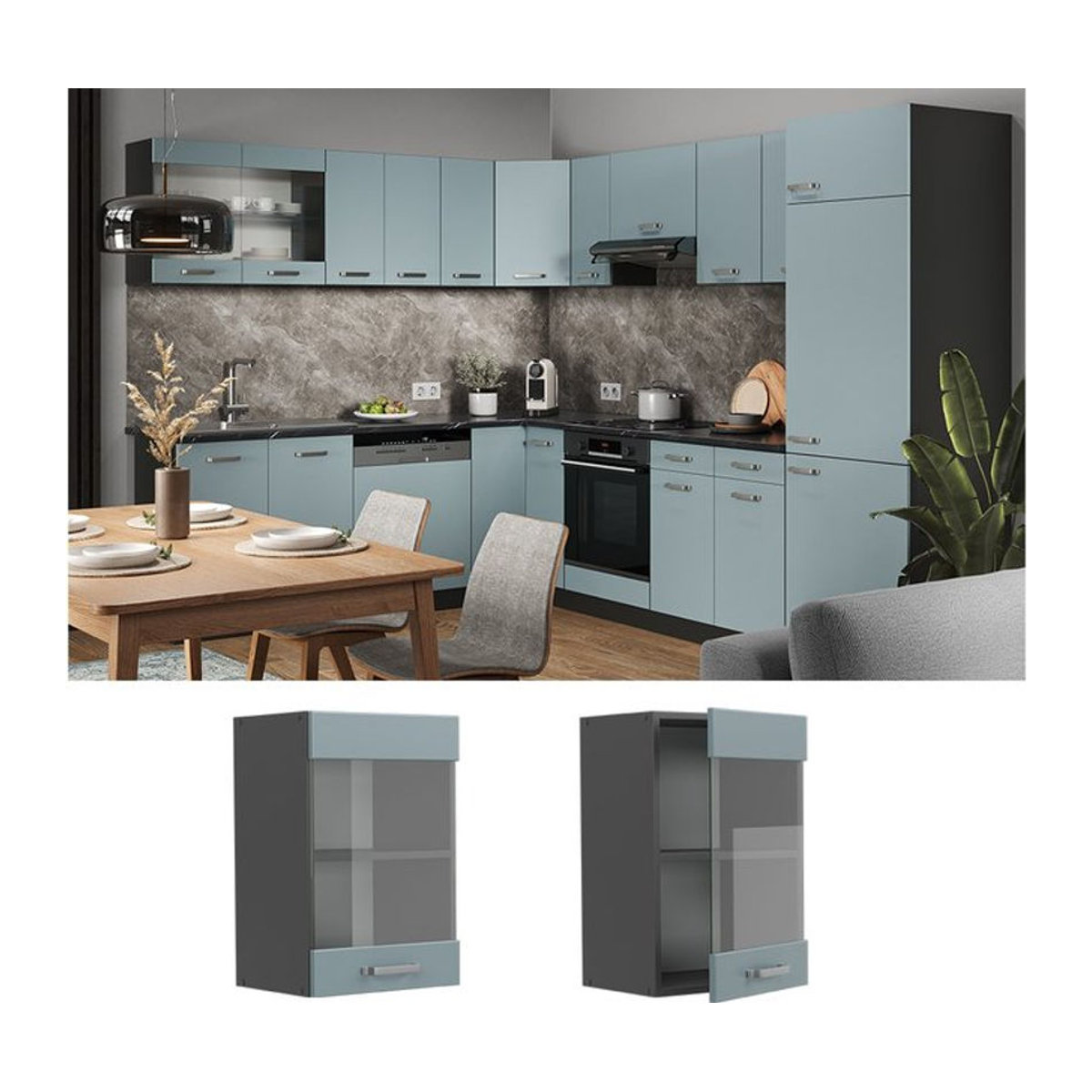 Vicco Glashängeschrank R-Line Modern mit Drehtüren in Anthrazit, Blau und Grau, Breite: 40 cm - Bild 1