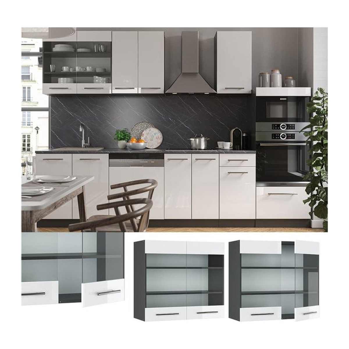 VICCO Hängeglasschrank Fame-Line Weiß Hochglanz mit Glasfront und Drehtüren, Breite: 80 cm - Bild 1