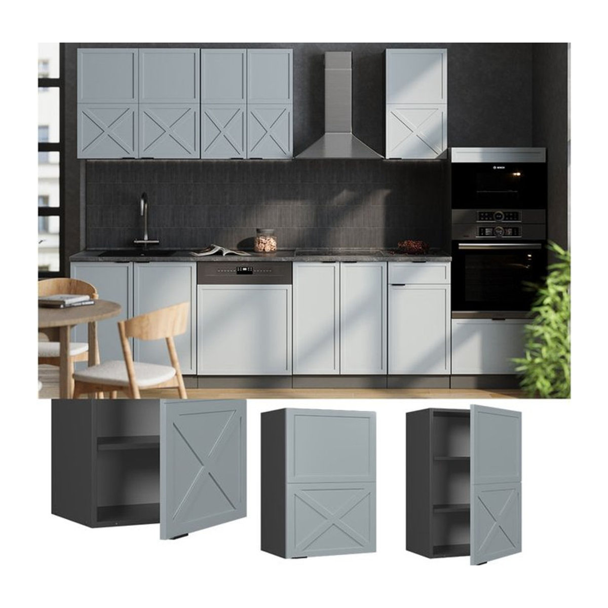 Vicco Hängeschrank Fame-Line in Anthrazit und Hellblau-Grau mit Drehtüren, Breite: 50 cm - Bild 1