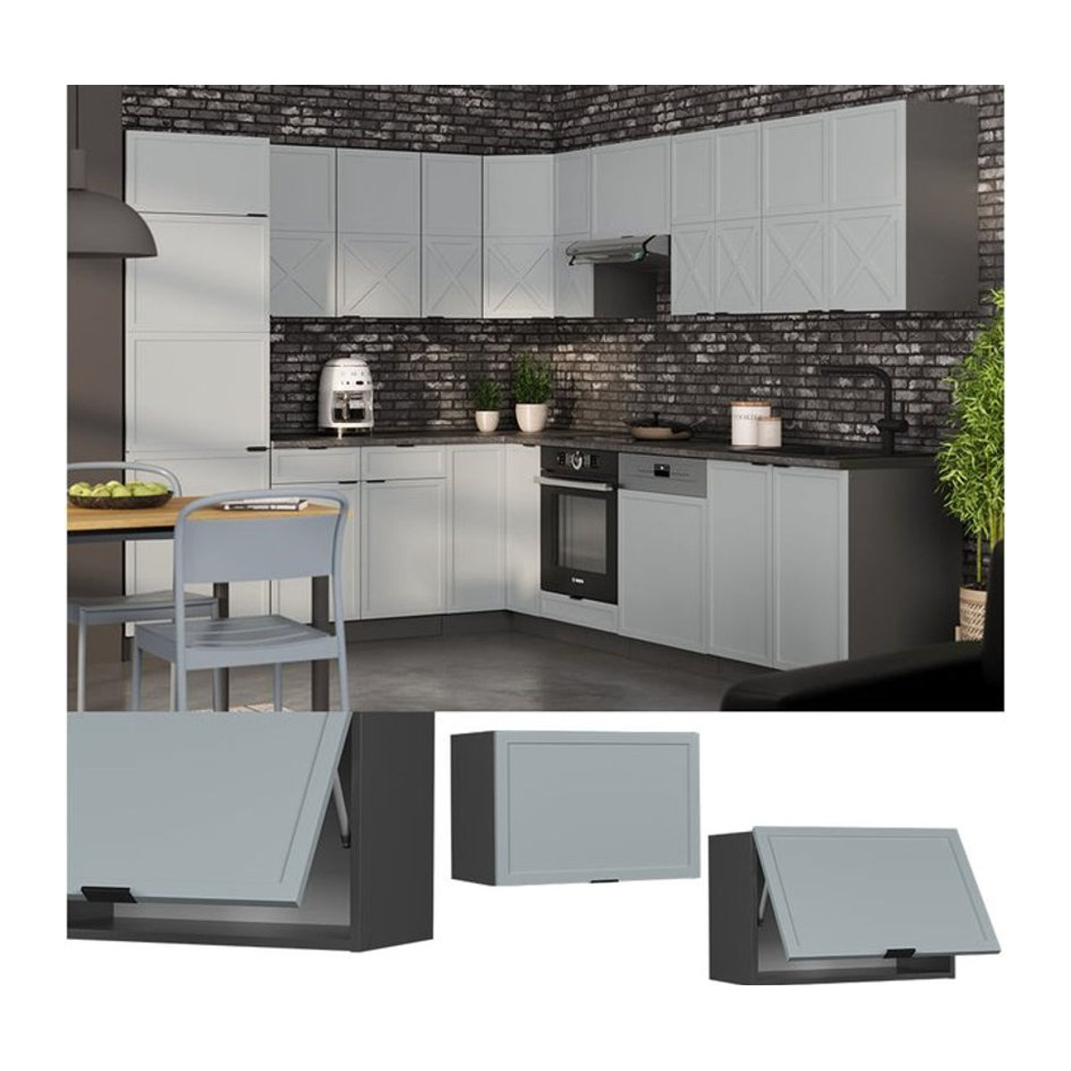 Vicco Hängeschrank Fame-Line in Anthrazit und Hellblau-Grau mit Drehtüren, Breite: 60 cm, Höhe: 34,1 cm, Tiefe: 40 cm - Bild 1