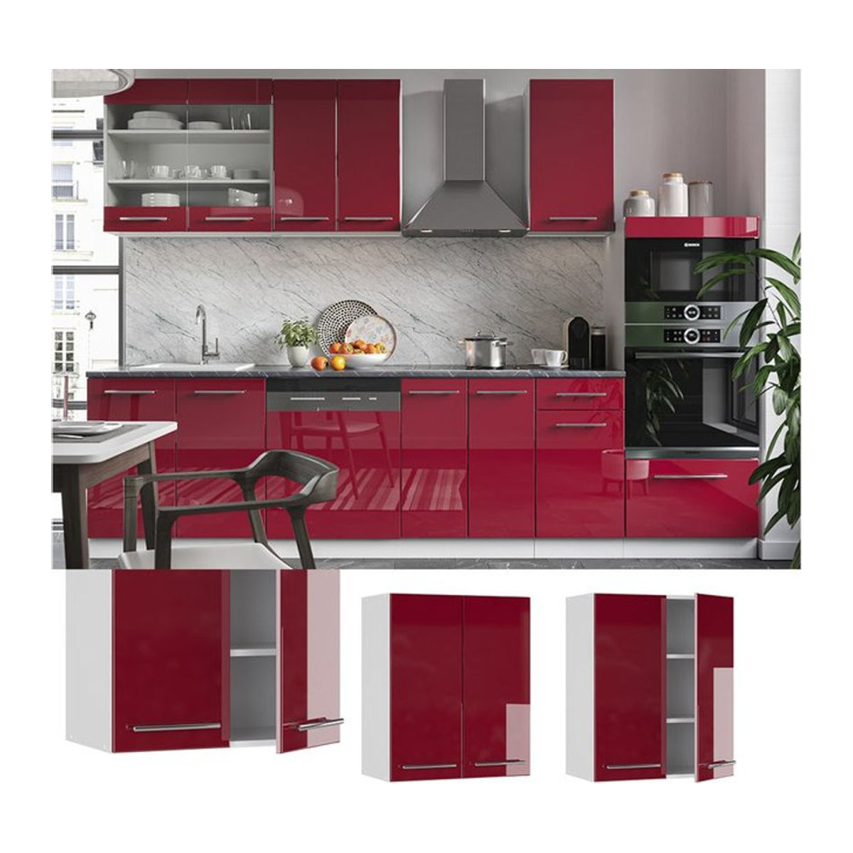 VICCO Hängeschrank Fame-Line in Bordeaux Hochglanz mit Drehtüren, Breite: 60 cm - Bild 1