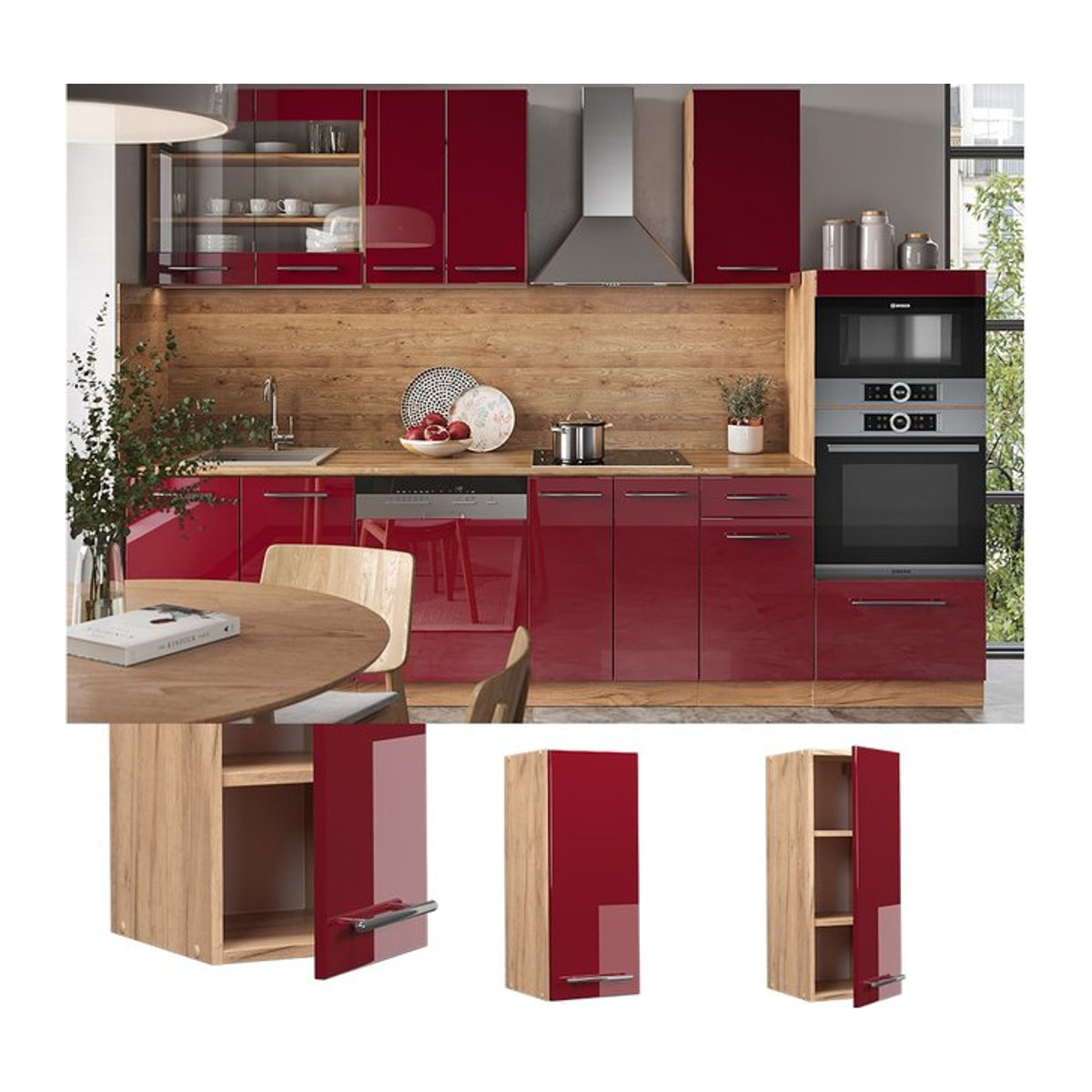 Vicco Hängeschrank Fame-Line in Bordeaux Hochglanz und Eiche, modern mit Drehtür und Einlegeboden, Breite: 30 cm, Höhe: 72 cm, Tiefe: 34,1 cm - Bild 1