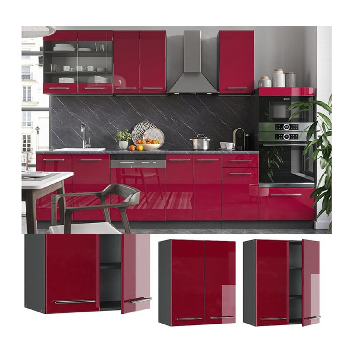VICCO Hängeschrank Fame-Line in Bordeaux Rot Hochglanz mit Drehtüren, Breite: 60 cm - Bild 1
