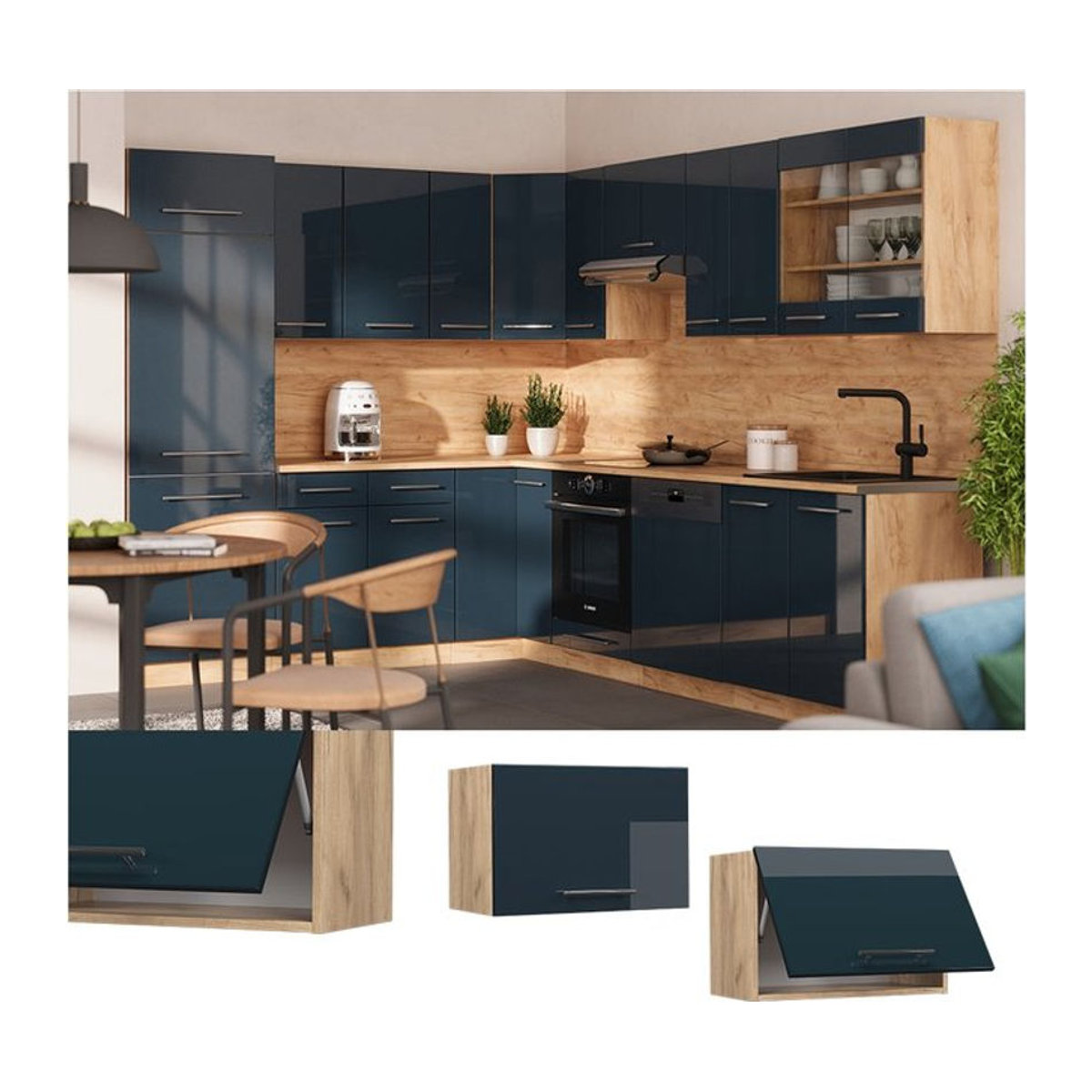 Vicco Hängeschrank Fame-Line in Eiche Dunkelblau Hochglanz mit Drehtüren, Breite: 60 cm, Höhe: 40 cm, Tiefe: 34,1 cm - Bild 1