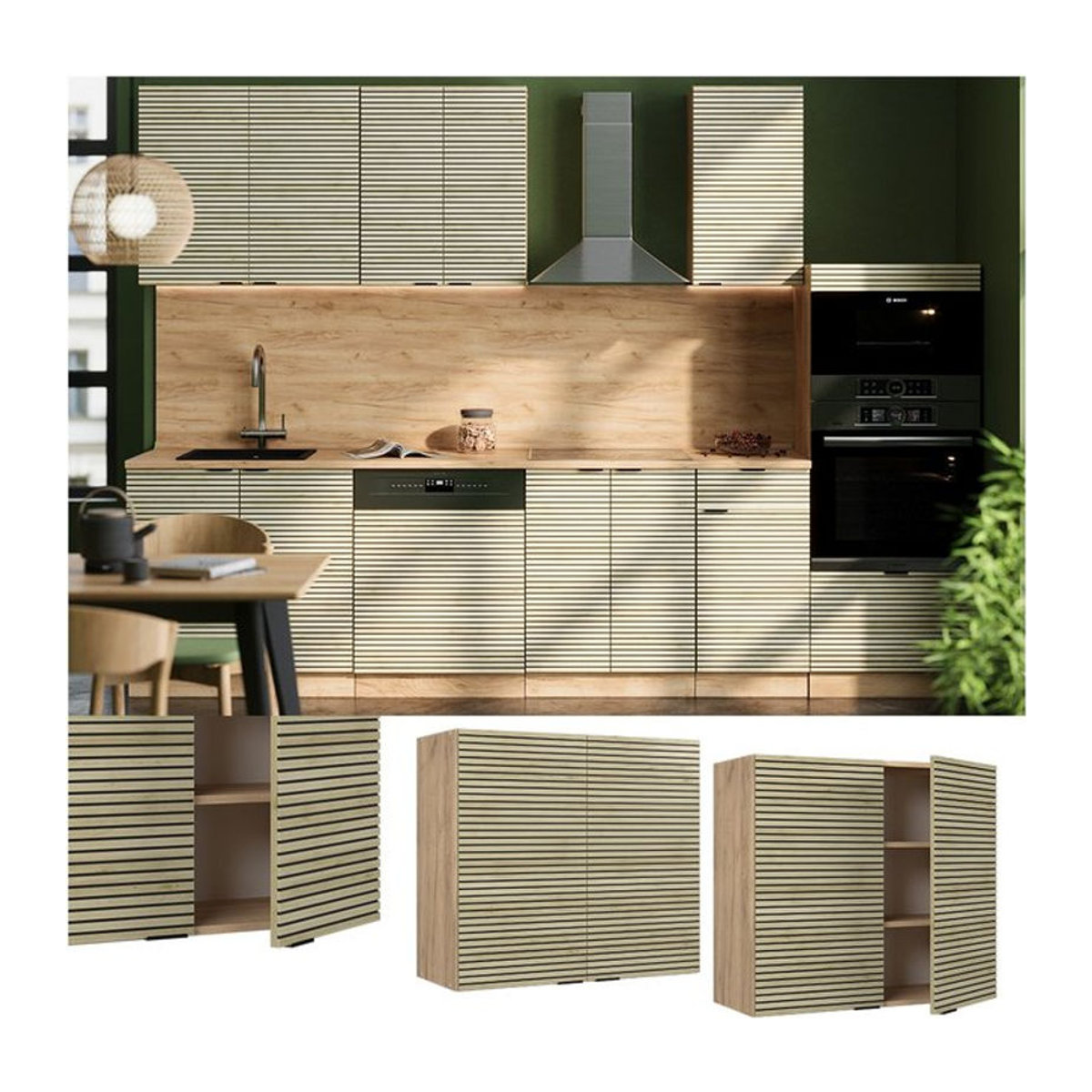 Vicco Hängeschrank Fame-Line in Eiche Natur mit Drehtüren und Metall-Elementen, Breite: 80 cm - Bild 1
