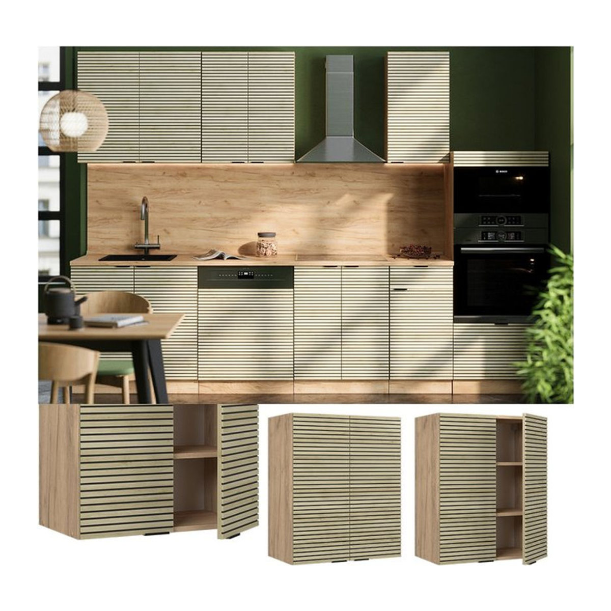Vicco Hängeschrank Fame-Line in Eiche Natur mit gefrästen Drehtüren und Metallakzenten, Breite: 60 cm - Bild 1