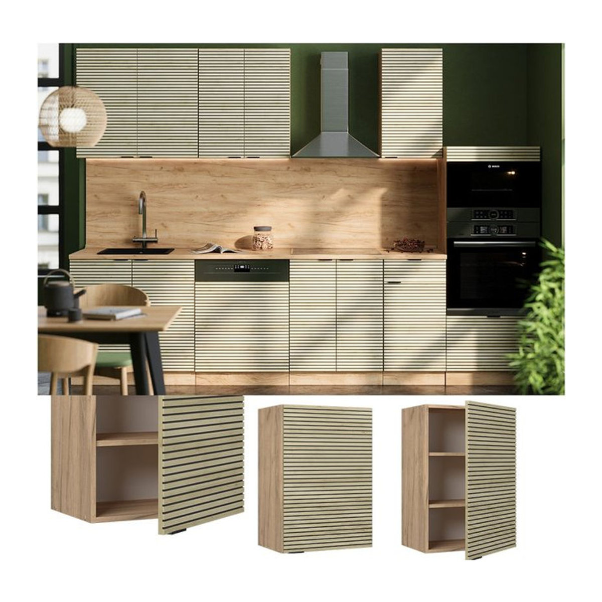 Vicco Hängeschrank Fame-Line in Eiche Natur mit gefräster Front und Drehtüren, Breite: 50 cm - Bild 1