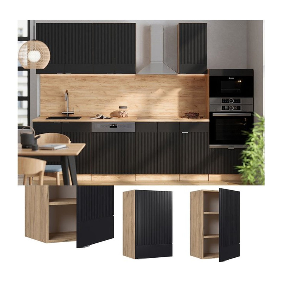 Vicco Hängeschrank Fame-Line in Eiche Schwarz gestreift mit Drehtüren, Breite: 45 cm - Bild 1