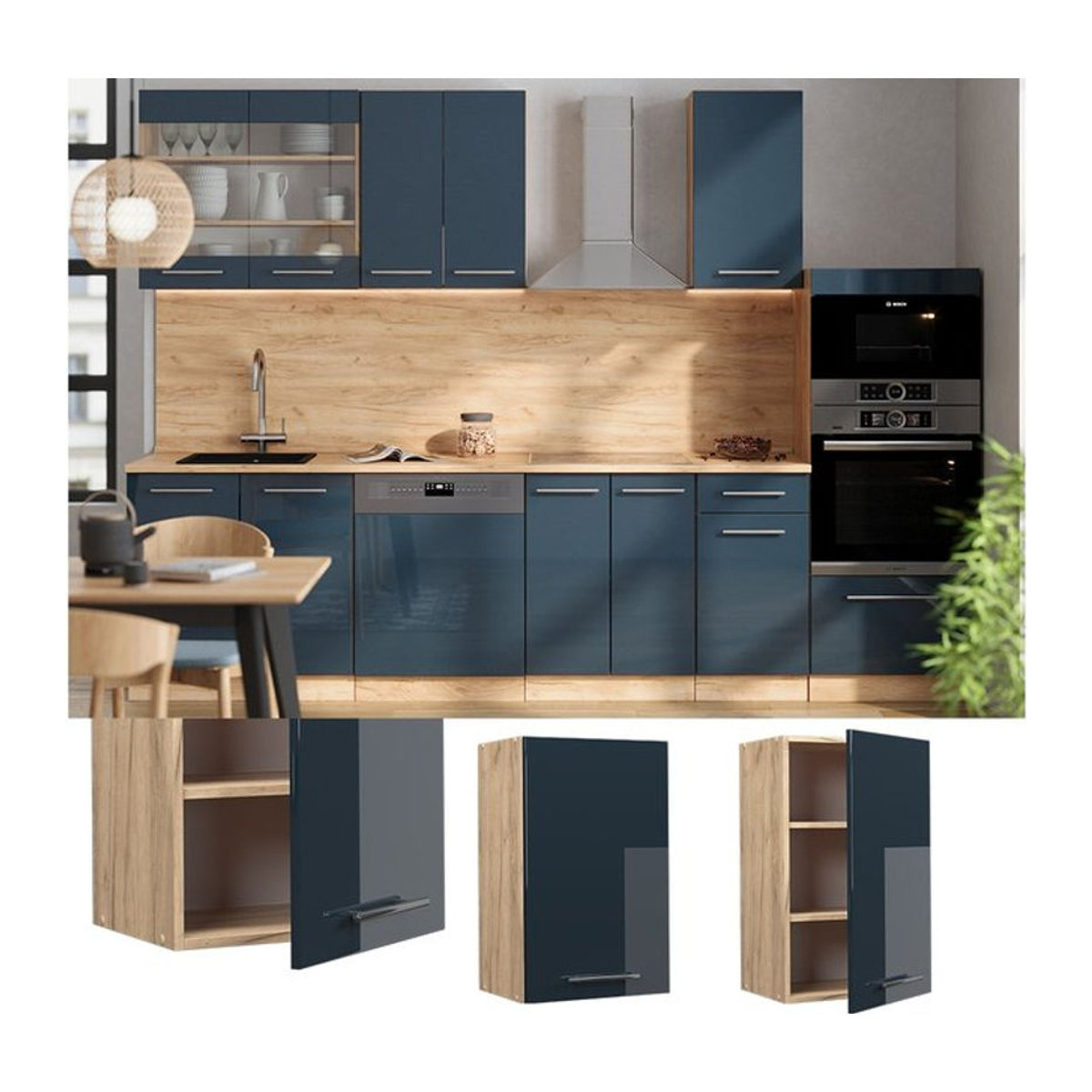 Vicco Hängeschrank Fame-Line in Eiche und Dunkelblau Hochglanz mit Drehtüren, Breite: 45 cm - Bild 1