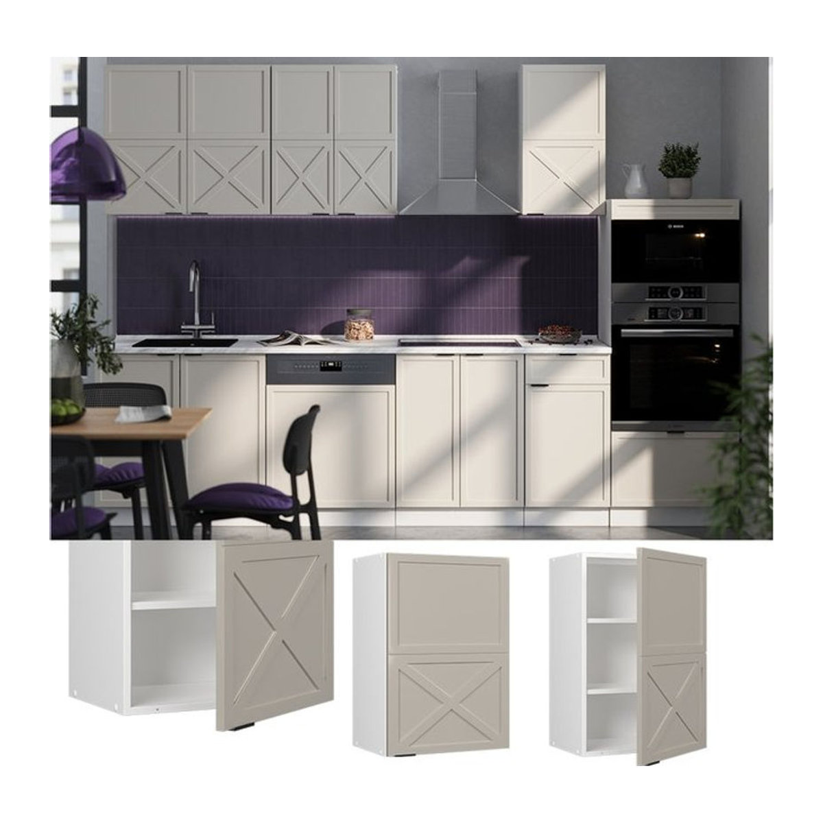 Vicco Hängeschrank Fame-Line in Weiß Grau Beige mit Drehtüren im Landhausstil Breite: 50 cm - Bild 1