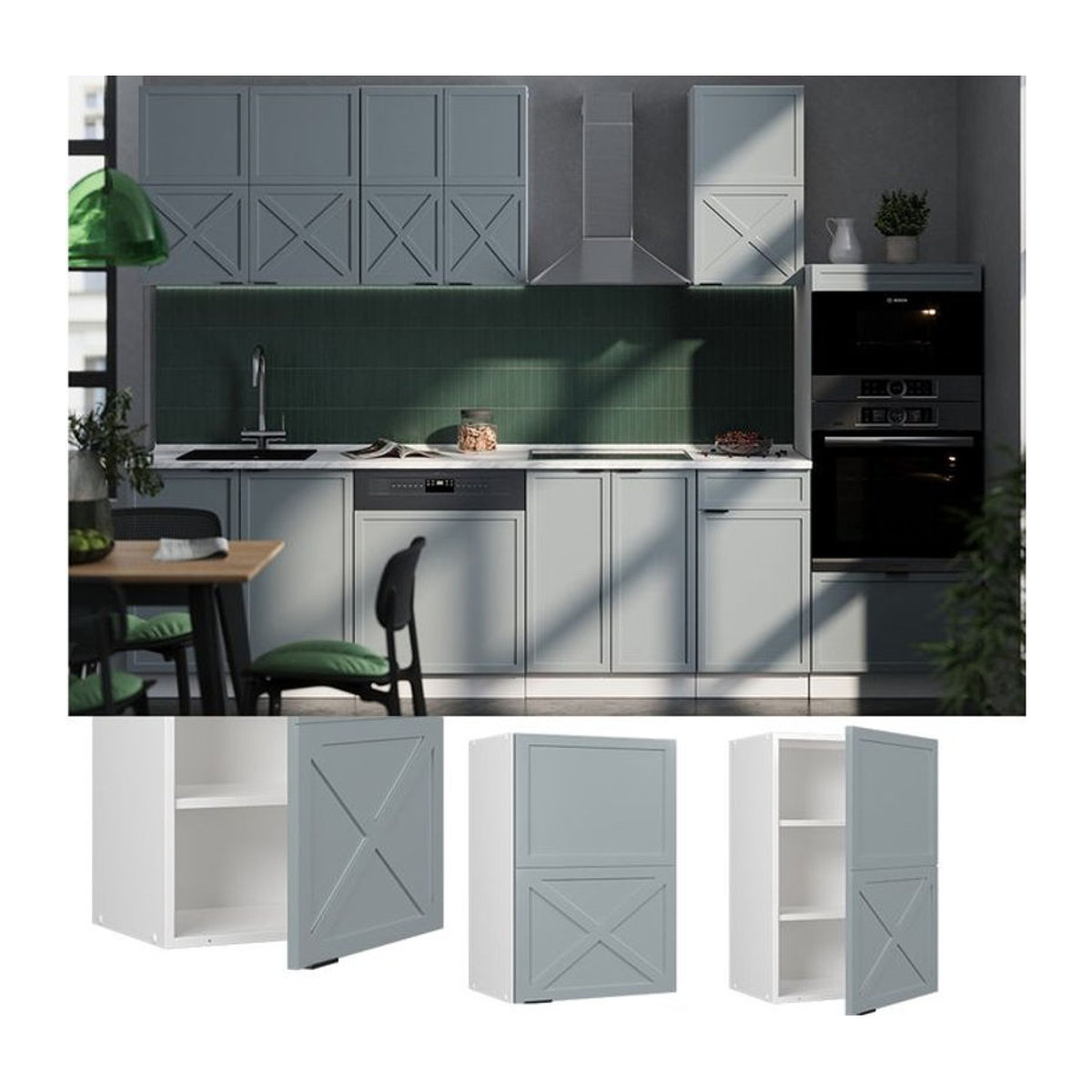 Vicco Hängeschrank Fame-Line in Weiß und Hellblau-Grau mit Drehtüren im Landhausstil Breite: 50 cm - Bild 1