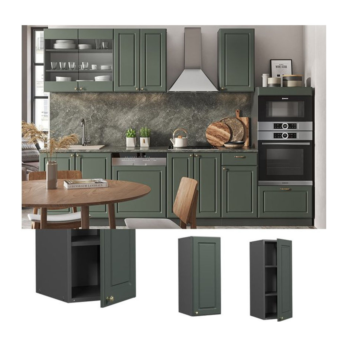 Vicco Hängeschrank Fame-Line Landhaus Anthrazit Grün mit Drehtüren B: 30 cm - Bild 1