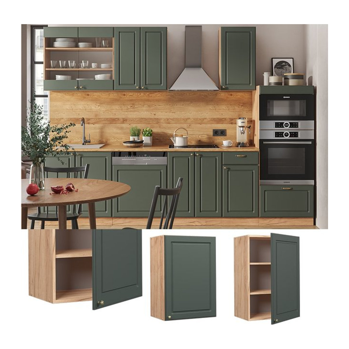 Vicco Hängeschrank Fame-Line Landhaus Eiche Natur Grün Gold mit Drehtüren Breite: 50 cm, Höhe: 72 cm, Tiefe: 34,1 cm - Bild 1