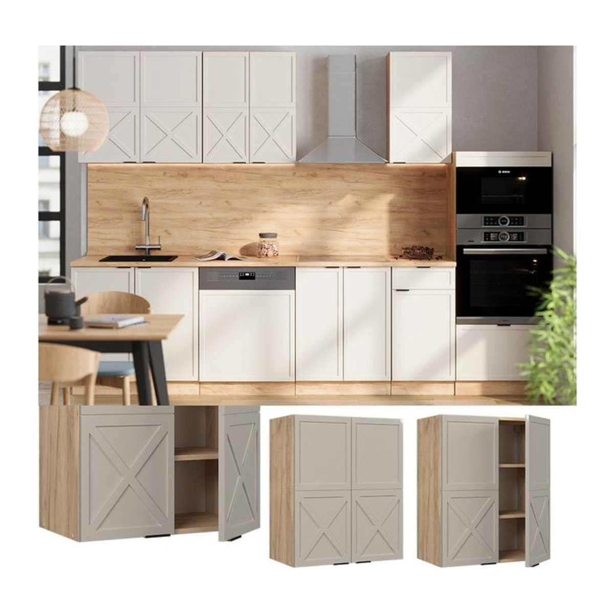 Vicco Hängeschrank Fame-Line Landhaus Stil in Grau-Beige mit Metallrahmen und Drehtüren Breite: 60 cm - Bild 1