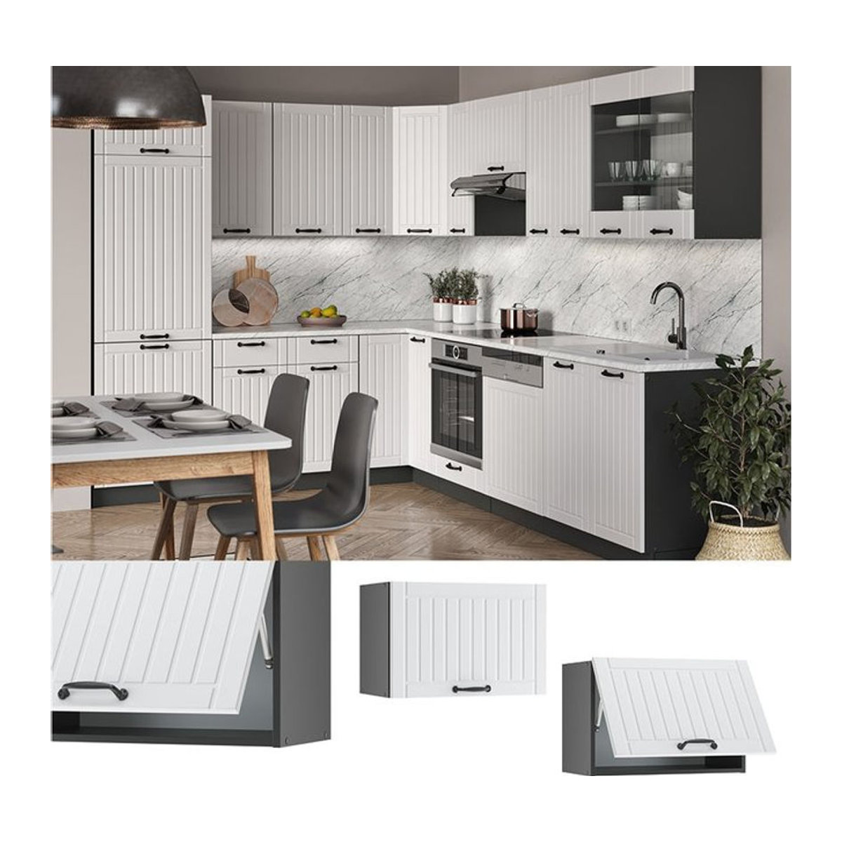 Vicco Hängeschrank Fame-line Landhaus Weiß Anthrazit Breite: 60 cm, Höhe: 34,1 cm, Tiefe: 40 cm - Bild 1
