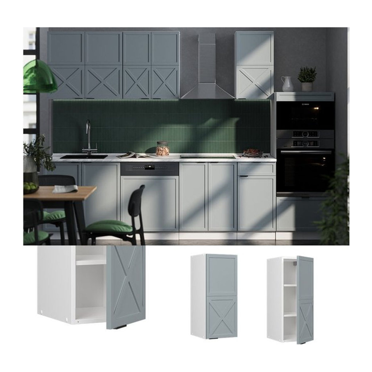 Vicco Hängeschrank Fame-Line Wandmontage Weiß Hellblau-Grau mit Drehtüren Breite: 30 cm - Bild 1