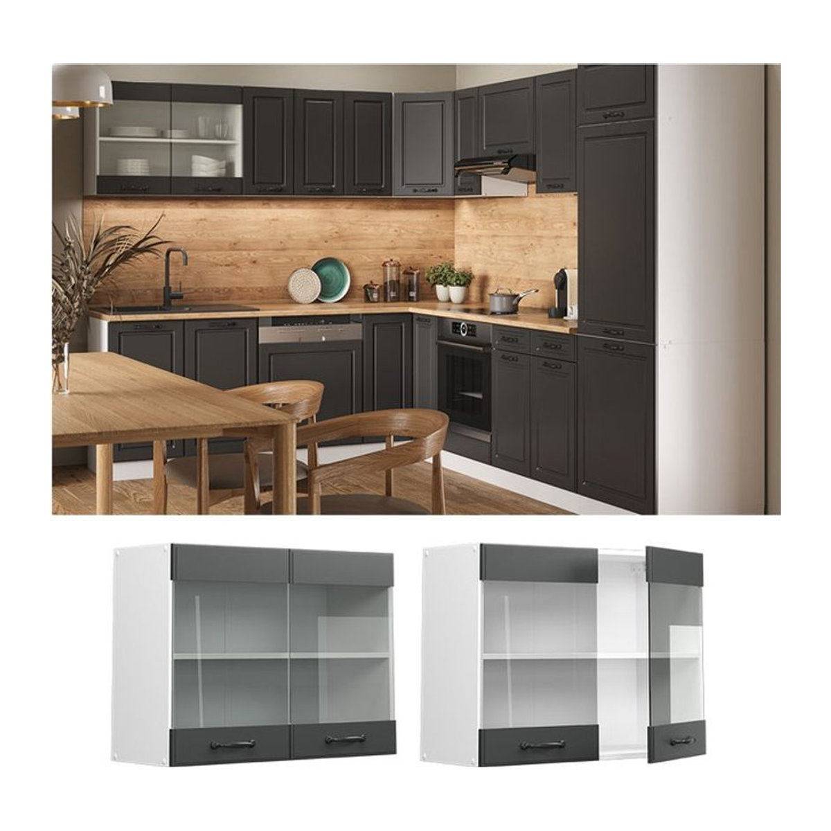 Vicco Hängeschrank Landhaus R-Line in Weiß-Anthrazit mit 80 cm Breite - Bild 1