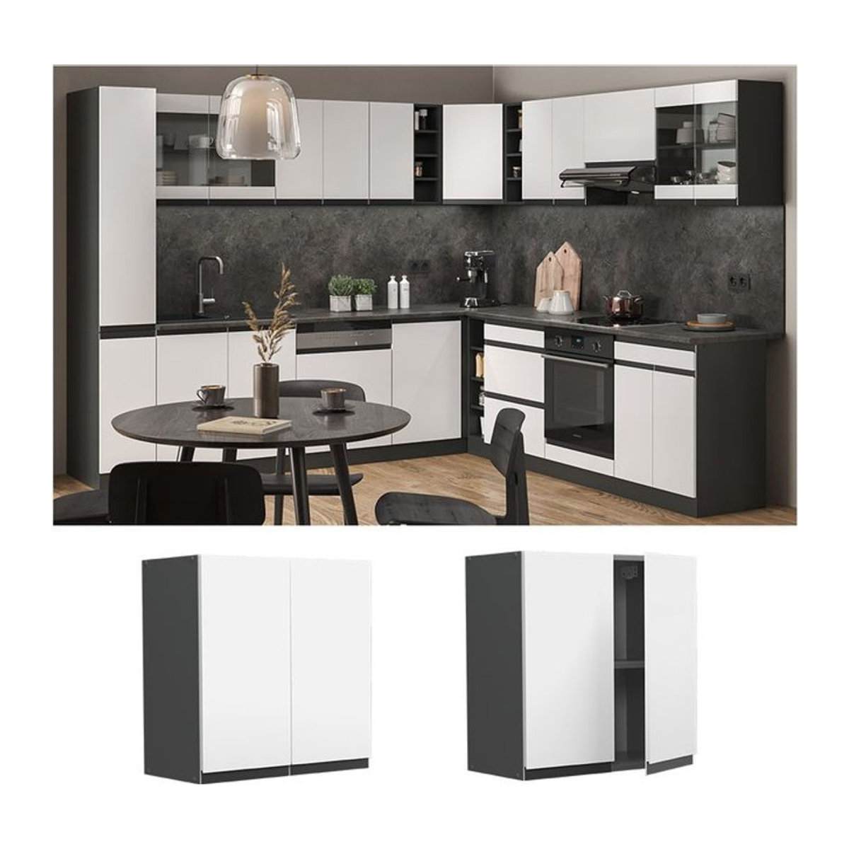 Vicco Hängeschrank R-Line J-Shape in Anthrazit/Weiß mit Drehtüren, Breite: 60 cm - Bild 1