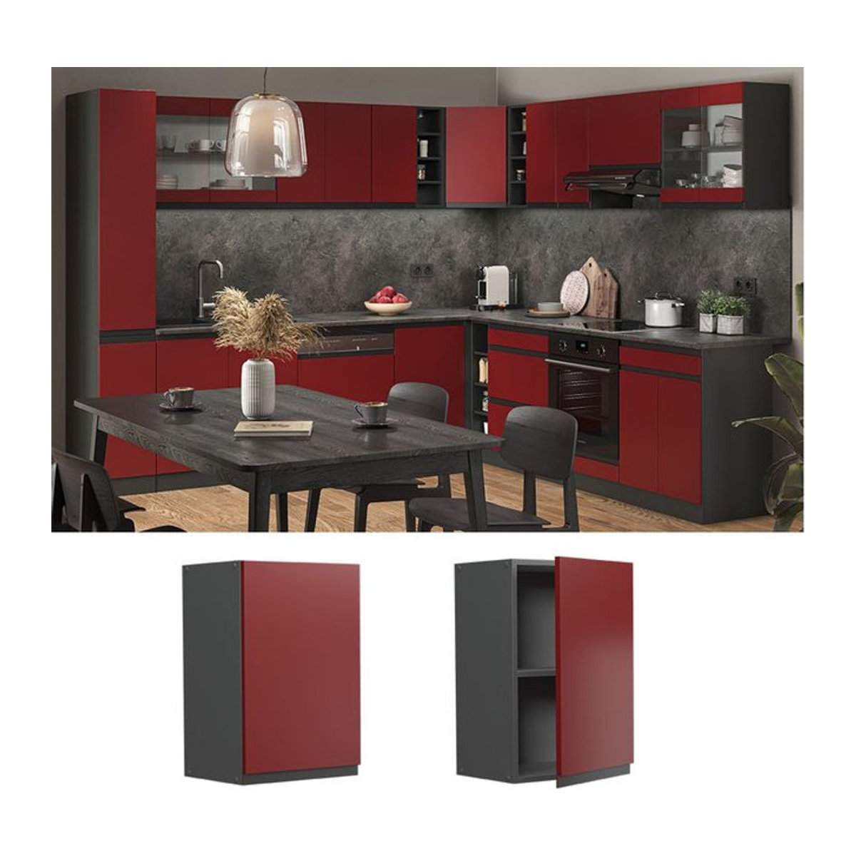 Vicco Hängeschrank R-Line J-Shape Küchenschrank in Anthrazit und Rot, modern, Breite: 40 cm - Bild 1