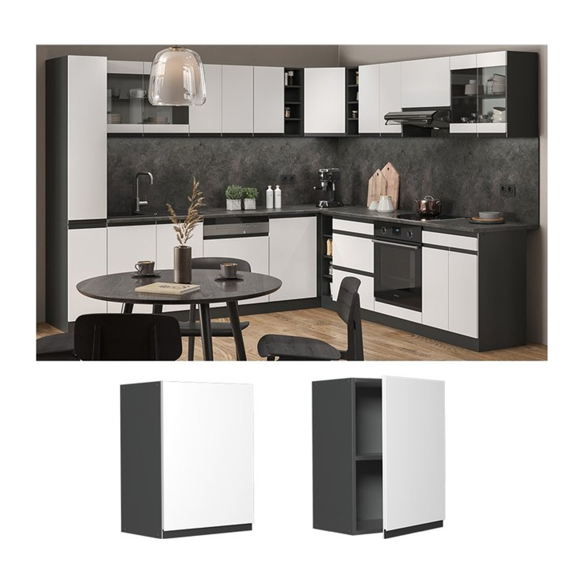Vicco Hängeschrank R-Line J-Shape Küchenschrank Modern Anthrazit Weiß B: 45 cm, H: 60 cm, T: 31 cm - Bild 1