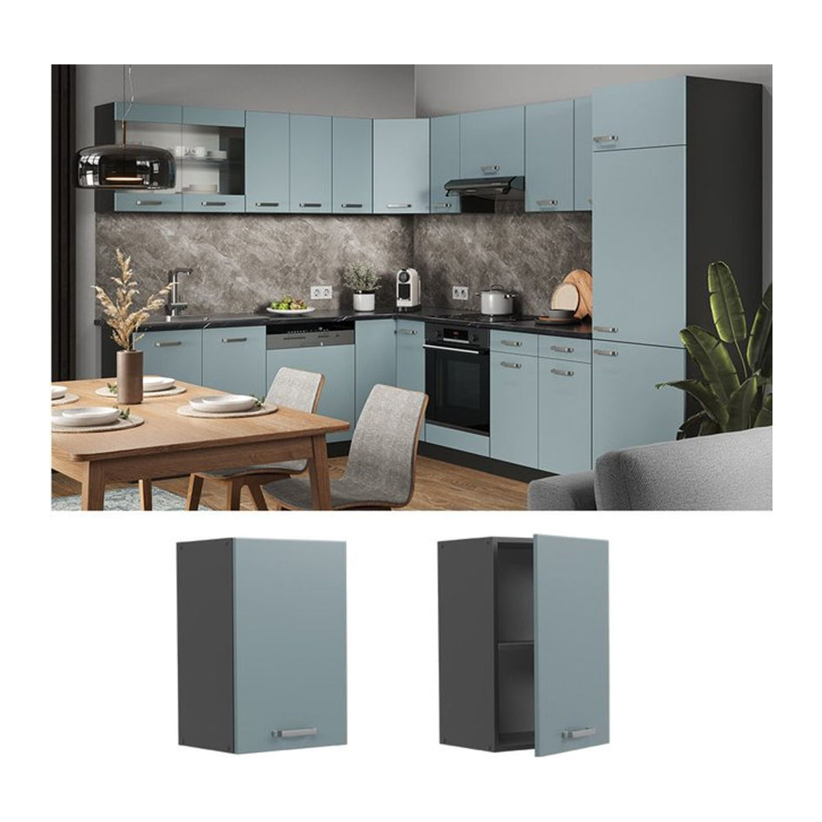 Vicco Hängeschrank R-Line Solid modern mit Drehtüren in Anthrazit, Blau oder Grau, Breite: 40 cm - Bild 1