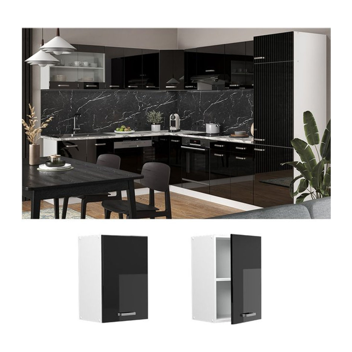 Vicco Hängeschrank R-Line Solid Modern mit Drehtüren in Weiß und Schwarz Breite: 40 cm - Bild 1