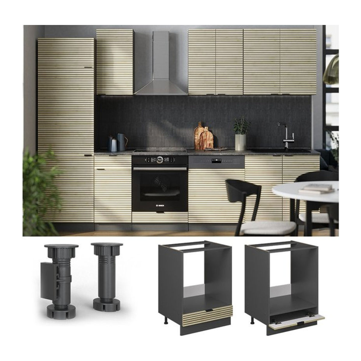 Vicco Herdumbauschrank Fame-Line Unterschrank in Anthrazit und Eiche mit 60 cm Breite ohne Arbeitsplatte - Bild 1