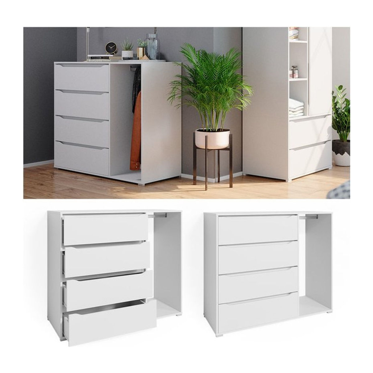 Vicco Highboard Ruben Wäschekommode mit Kleiderstange und 4 Schubladen, Weiß, Breite: 120 cm, Höhe: 101,9 cm - Bild 1