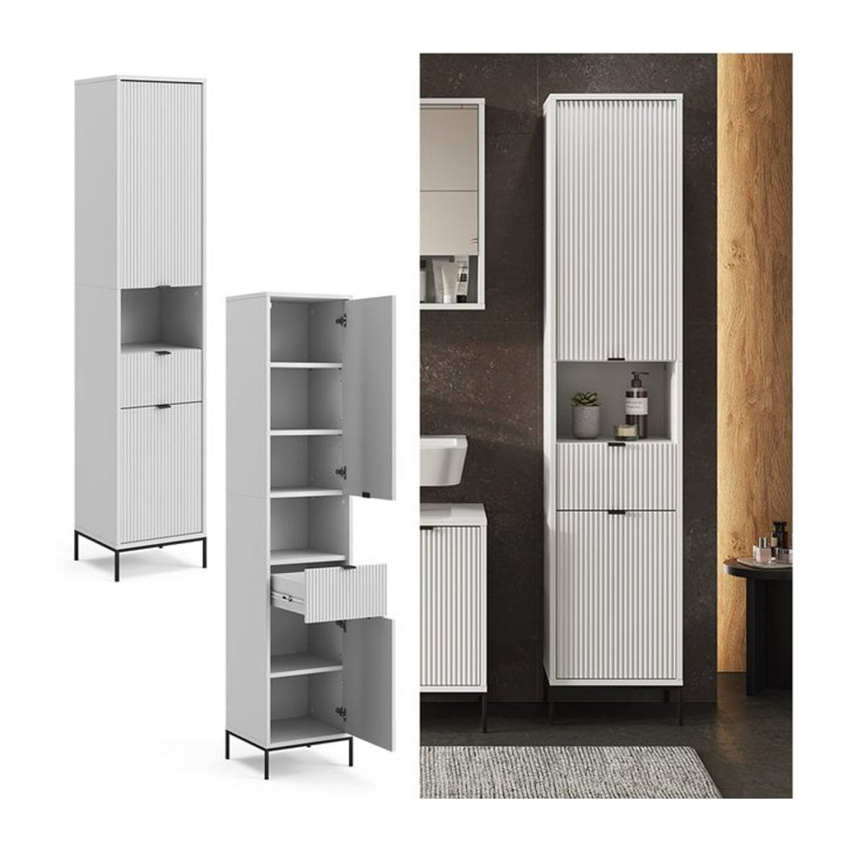 Vicco Hochschrank Eliza Weiß Modern mit 2 Drehtüren und 1 Schublade, B: 40 cm, H: 190 cm - Bild 1