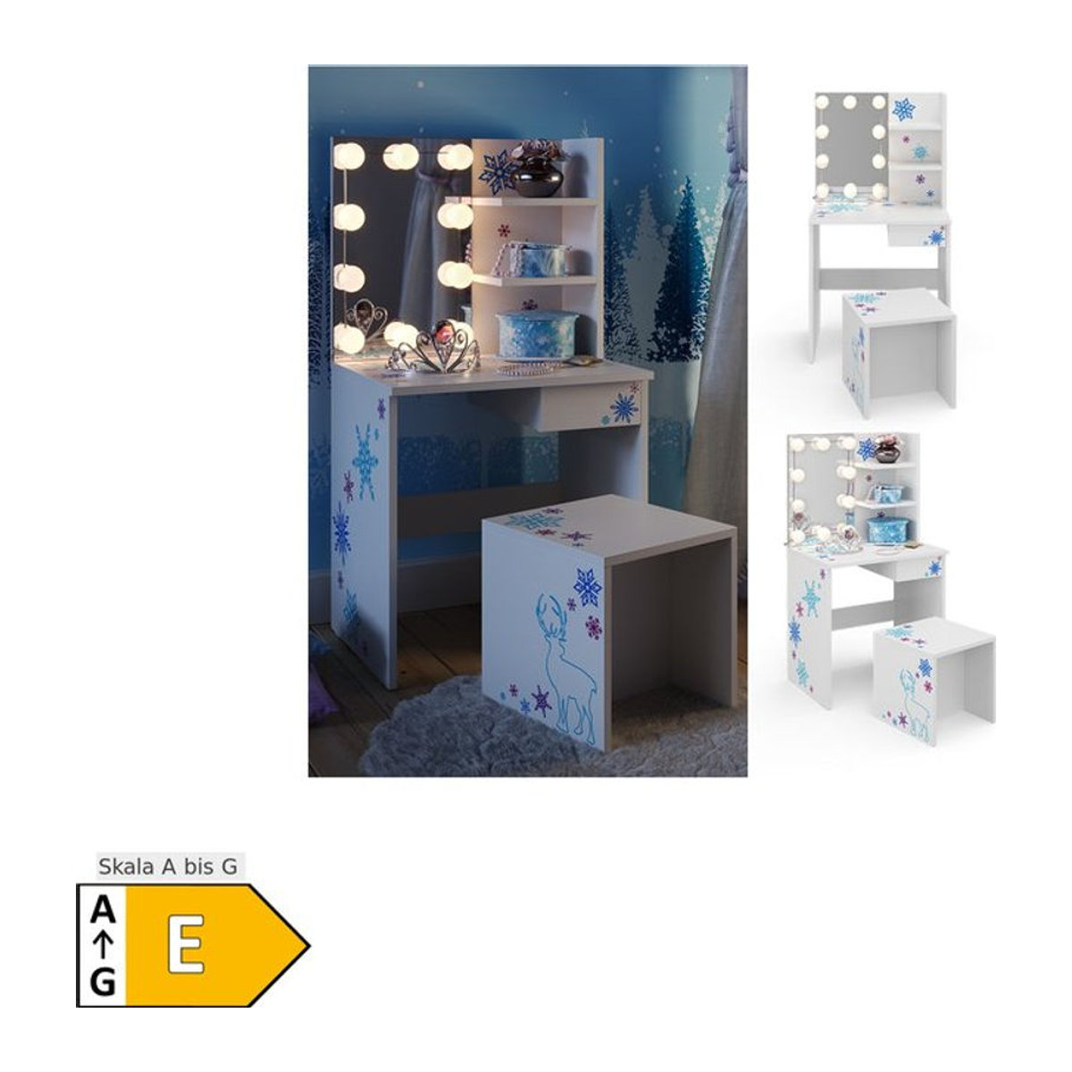 Vicco Kinder Schminktisch Schneeflocke in Weiß mit LED Beleuchtung - Bild 1