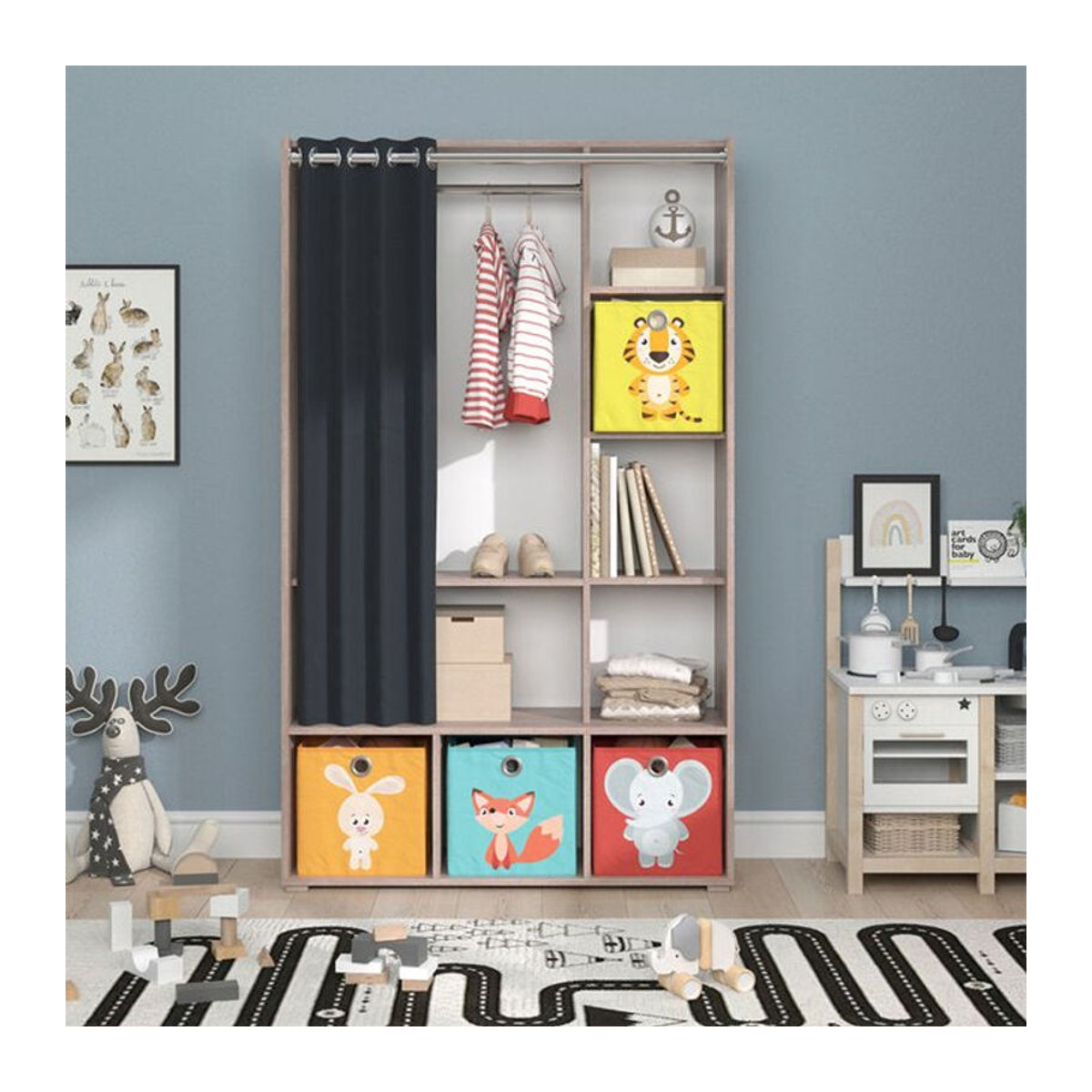 Vicco Kinderkleiderschrank Luigi in Sonoma Braun mit bunten Faltboxen, B/H: 106 x 178 cm - Bild 2