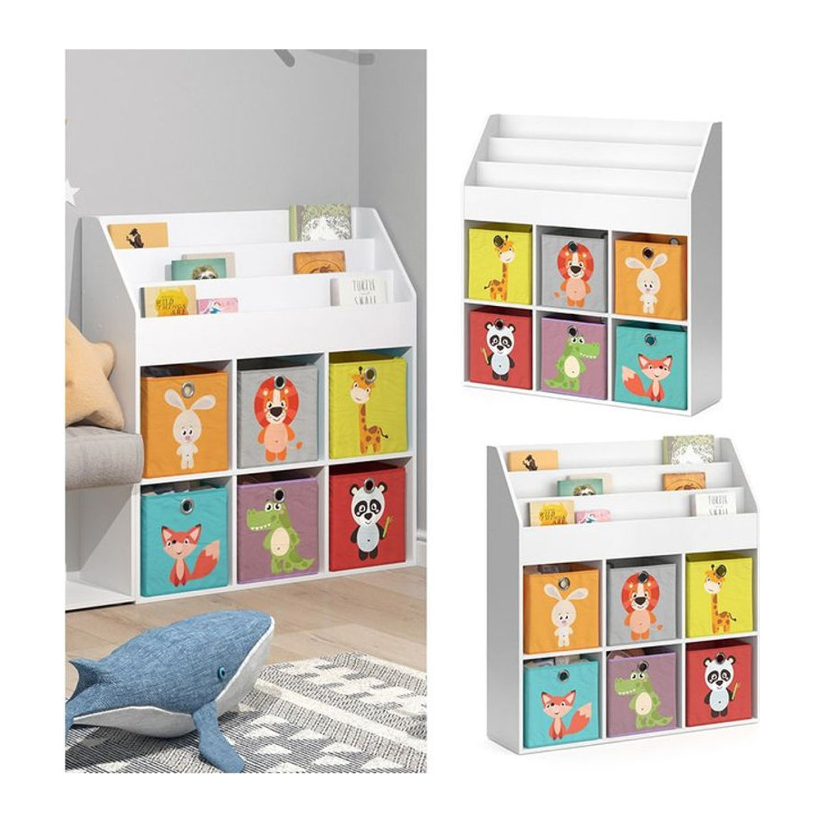 Vicco Kinderregal Luigi Bücherregal und Spielzeugablage in Weiß mit 6 Faltboxen, B/H/T: 114.2 x 107.2 x 31.2 cm - Bild 1