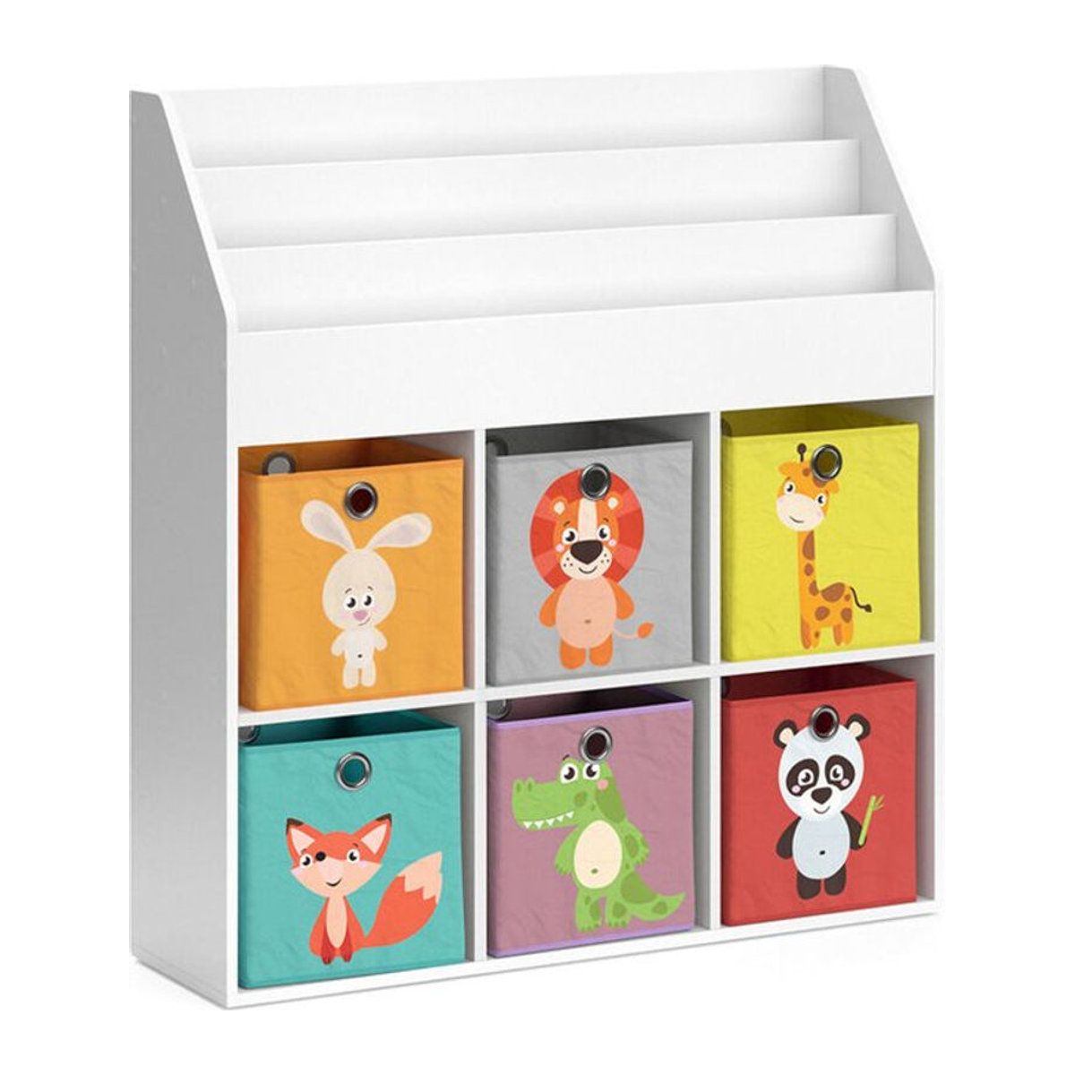 Vicco Kinderregal Luigi Bücherregal und Spielzeugablage in Weiß mit 6 Faltboxen, B/H/T: 114.2 x 107.2 x 31.2 cm - Bild 2