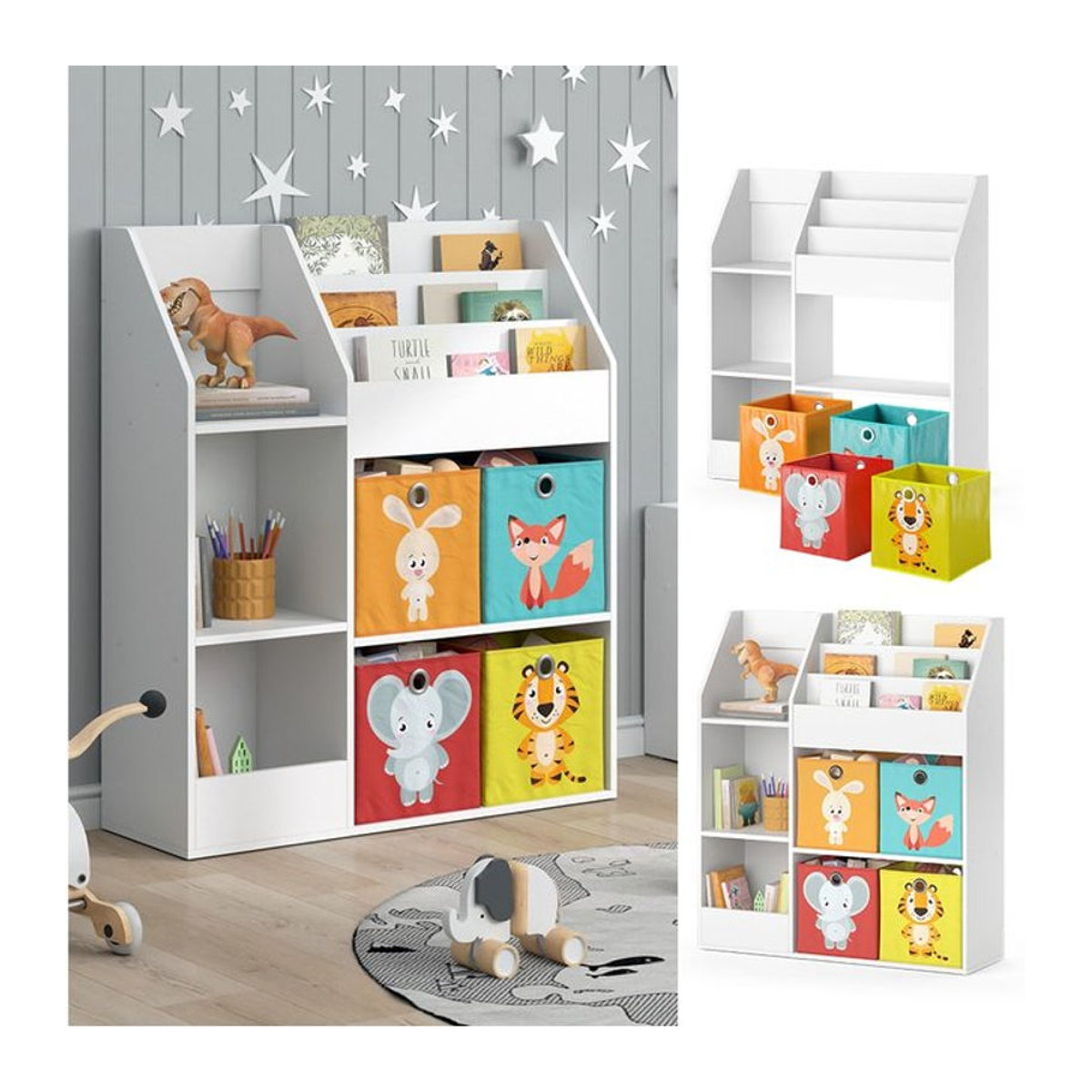 Vicco Kinderregal Luigi Weiß mit 4 bunten Faltboxen, B/H/T: 100,4 x 114,2 x 30,9 cm - Bild 1