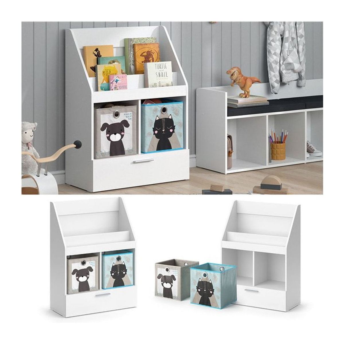 Vicco Kinderregal Luigi Weiß Modernes Standregal aus Holzwerkstoff mit Schublade und Faltboxen B/H: 72 x 96 cm - Bild 1