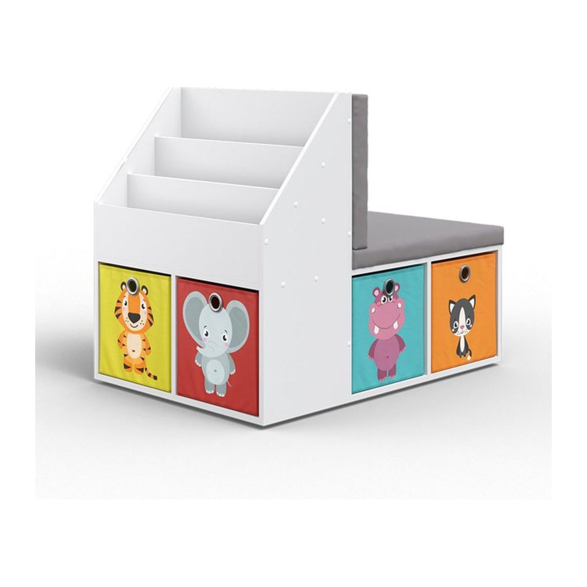 VICCO Kinderregal ONIX mit Sitzbank und 6 Faltboxen, Weiß, B: 97.1 cm, H: 78.4 cm, T: 67 cm - Bild 1