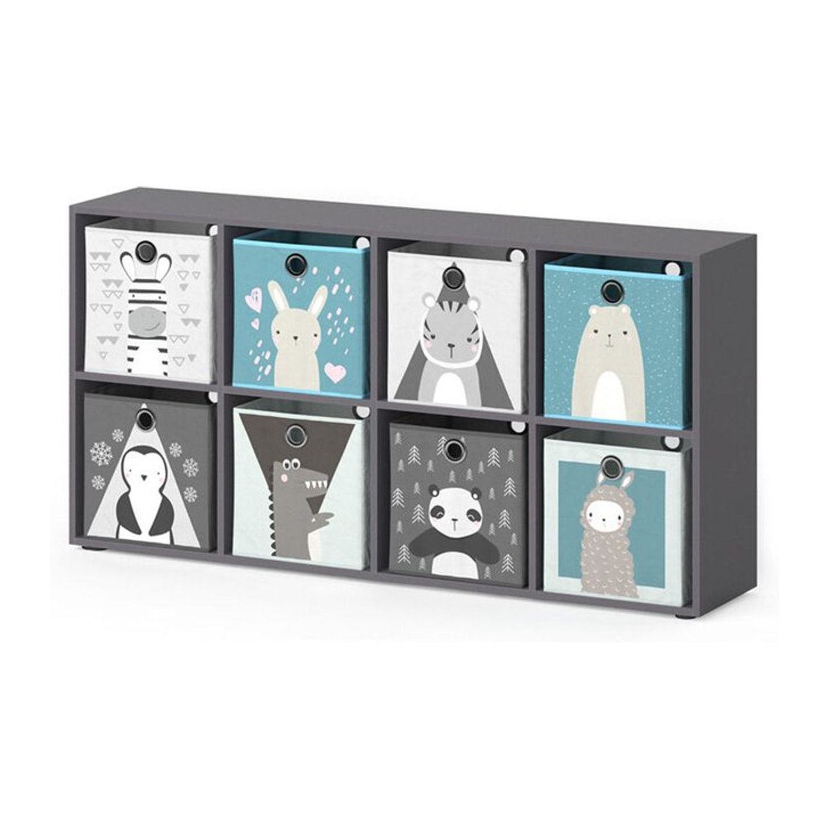 Vicco Kinderregal Scutum Raumteiler Bücherregal in Grau mit 8 Faltboxen, H: 143,57 cm, B: 72,6 cm, T: 27,93 cm - Bild 2