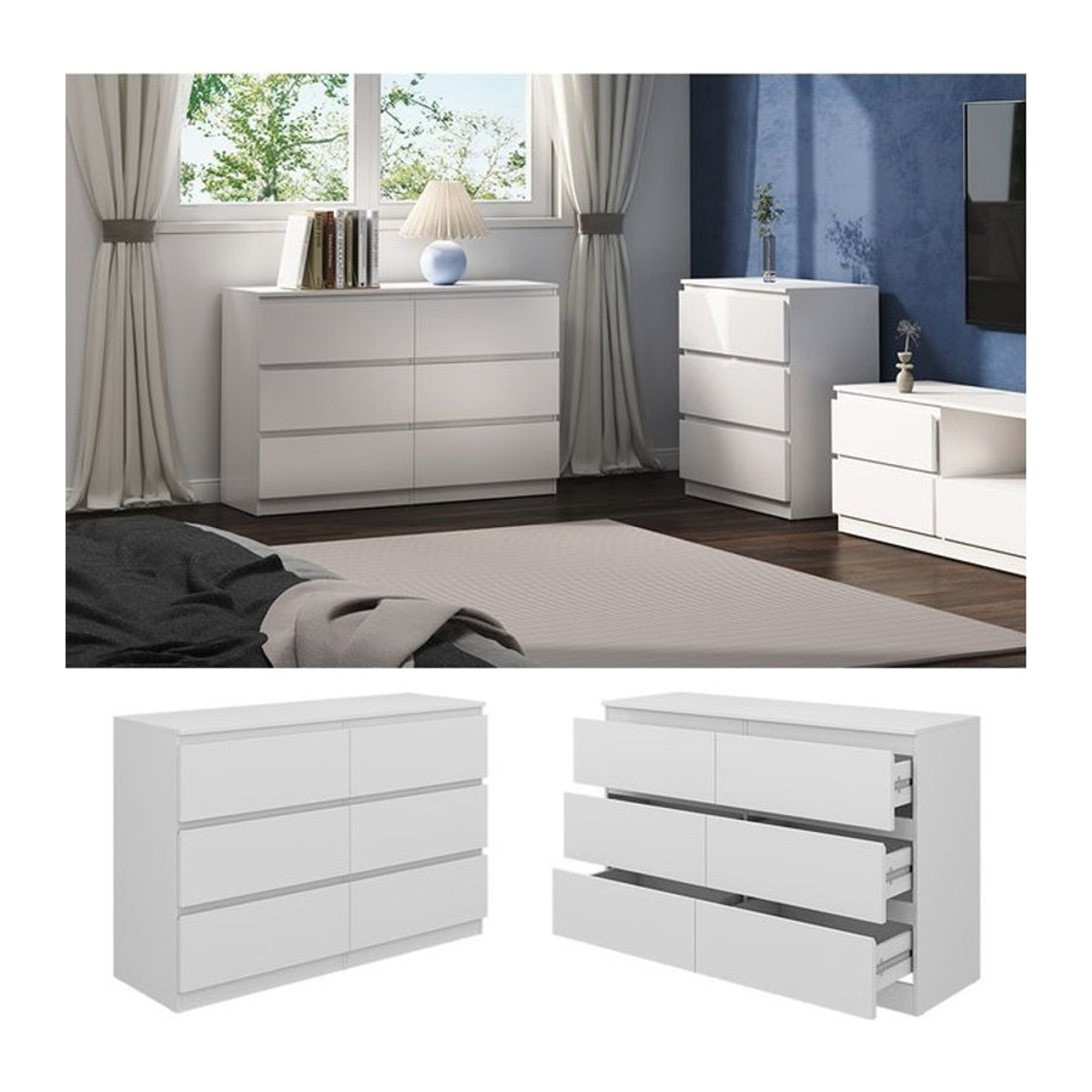 Vicco Kommode Calisto in Weiß mit 6 Schubfächern, Sideboard im modernen Design, B: 120 cm, H: 78,5 cm - Bild 1