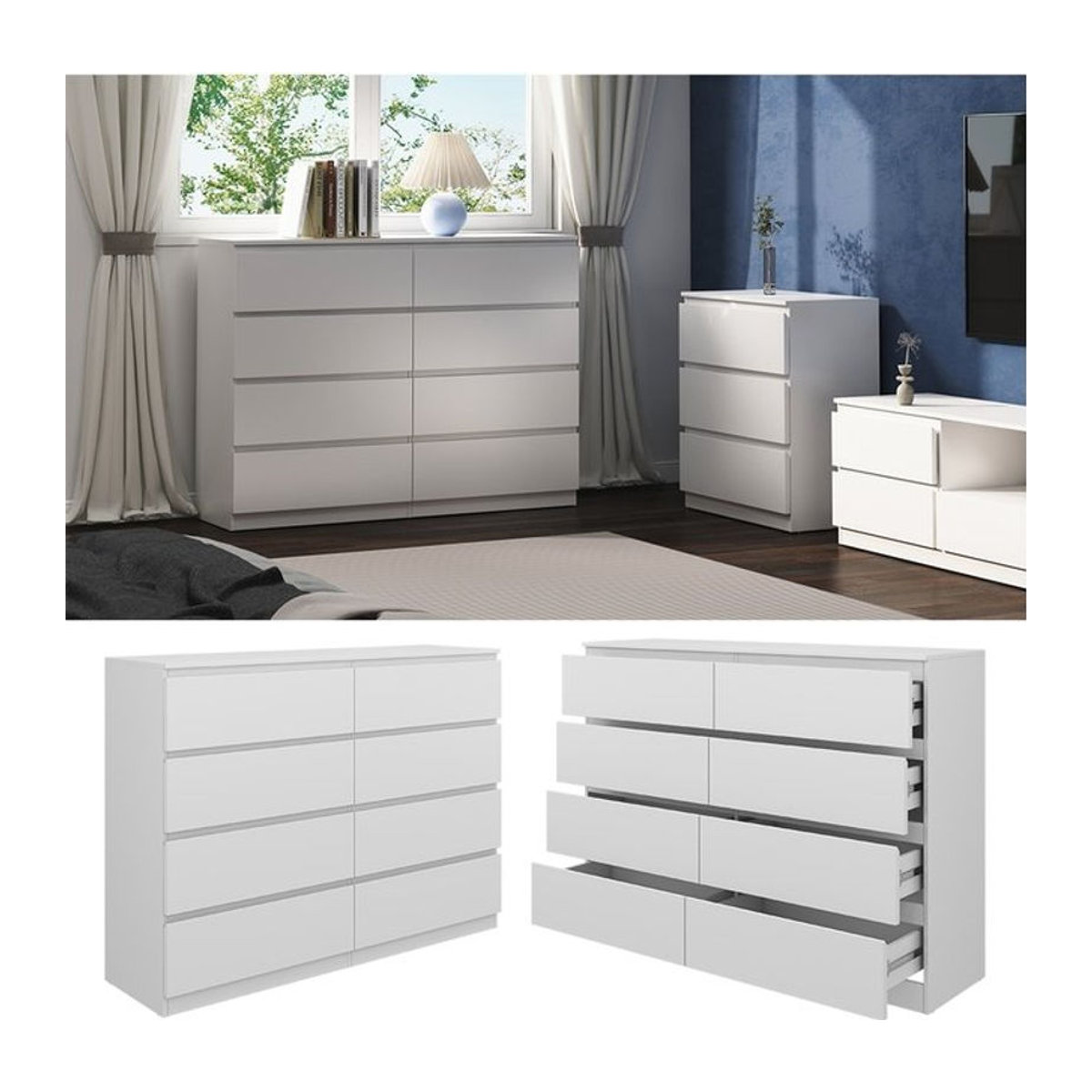 Vicco Kommode Calisto Modern Weiß mit 8 Schubfächern B: 138 cm, H: 101,5 cm - Bild 1