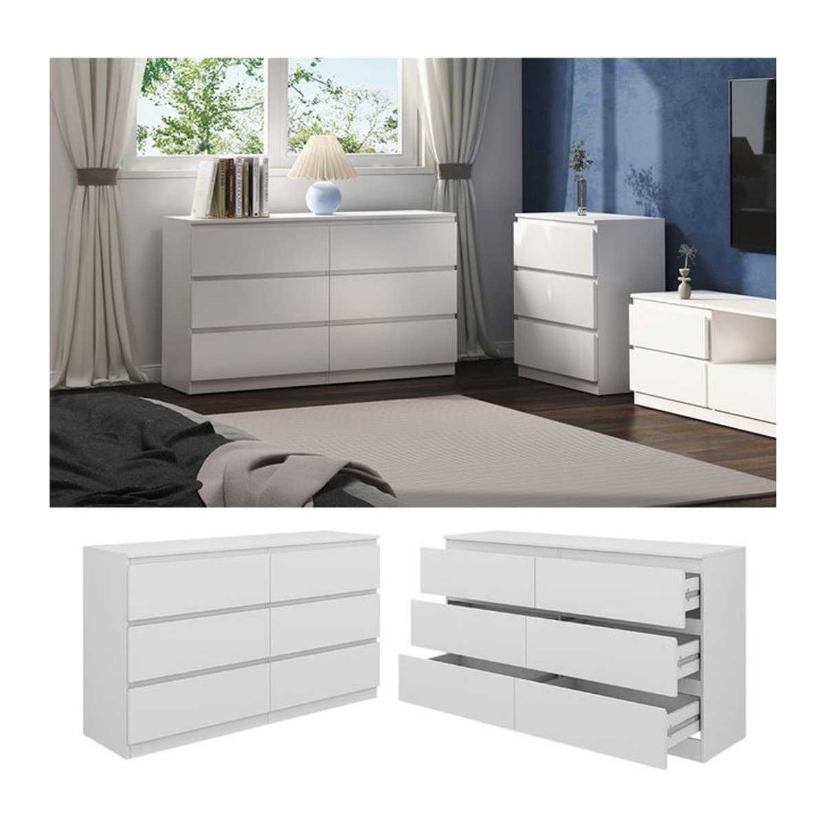 Vicco Kommode Calisto Sideboard in Weiß mit 6 Schubfächern, B: 138 cm, H: 78,5 cm - Bild 1